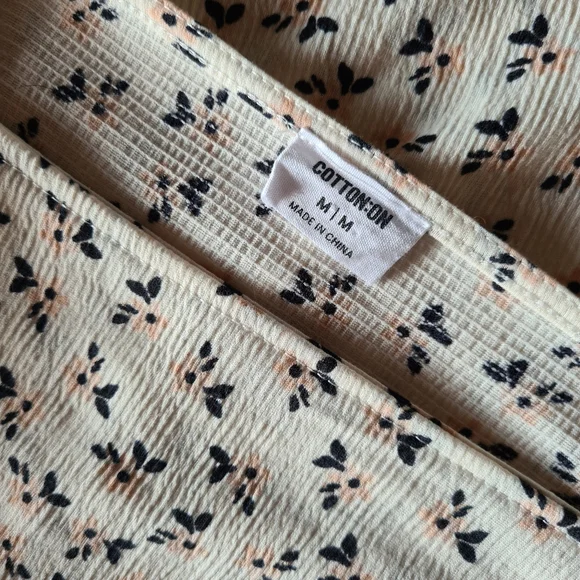 Cotton On M Ivory Floral Long Sleeve Square Neckline Mini Dress - Picture 11 of 14